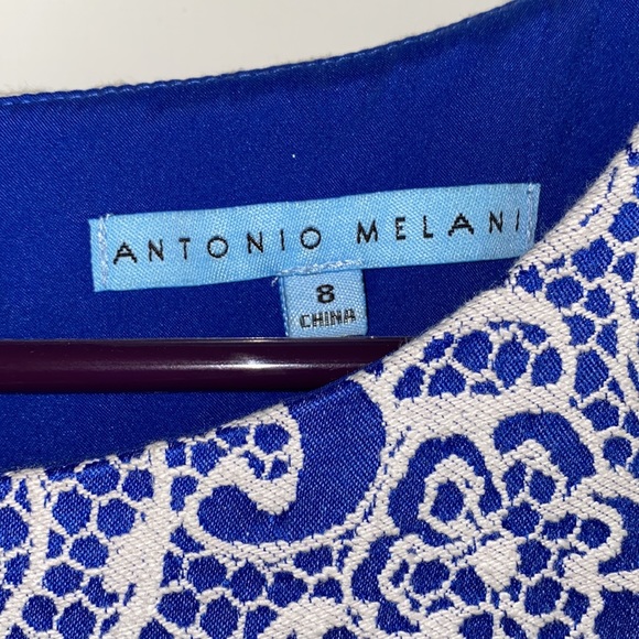 Antonio Melani Blue and White Crochet Lined Dress - Picture 8 of 8